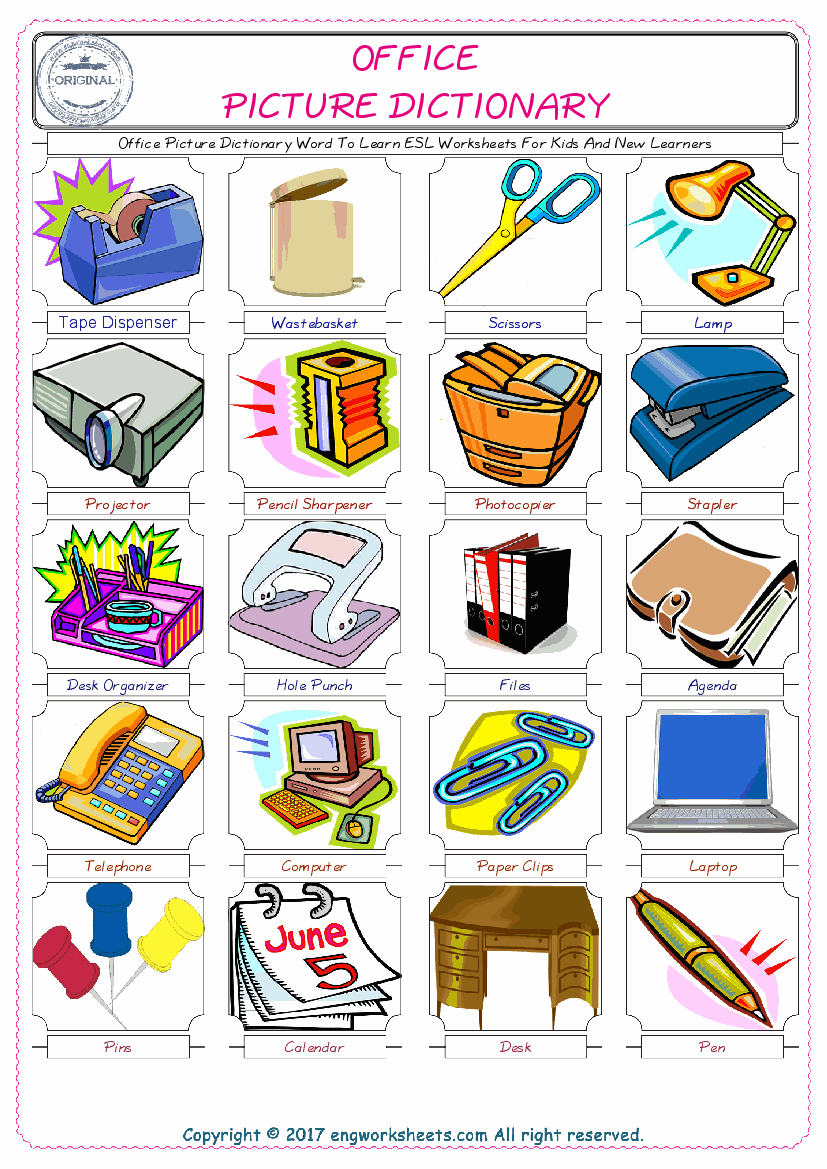  Office English Worksheet for Kids ESL Printable Picture Dictionary 